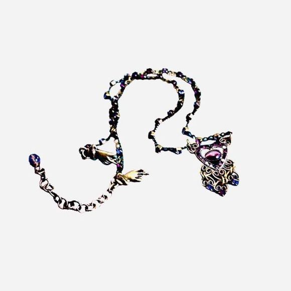 Vintage Mary Demarco handmade brass necklace with purple and pink stones - Picture 3 of 16